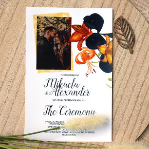 Orange, Or, Blue Calla Lilies Programme de mariage