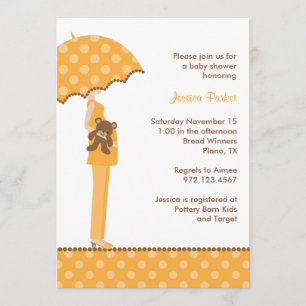 Orange Parapluie maman Baby Douche Invitations