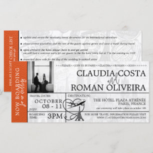 Orange Paris Mariage Boarding Pass Invitation