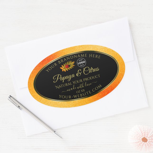 Orange Parties scintillant Noir Étiquettes Ladybug (Enveloppe)