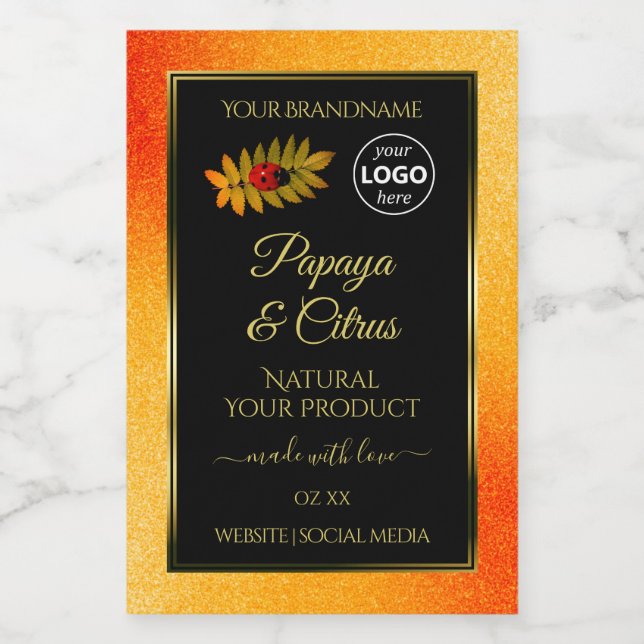 Orange Parties scintillant Noir Étiquettes Ladybug (Étiquettes simples)