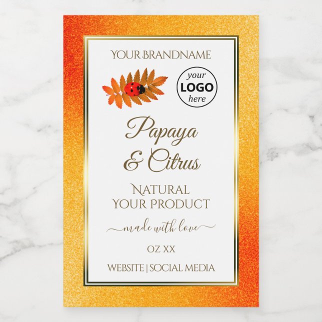 Orange Parties scintillant White Produit Étiquette (Étiquettes simples)