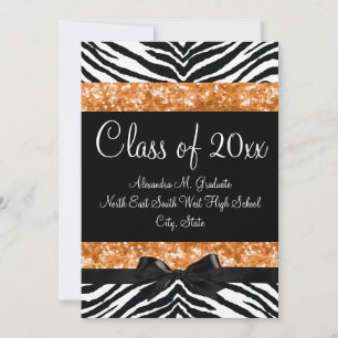 Orange Parties scintillant Zebra Bow Invitation de