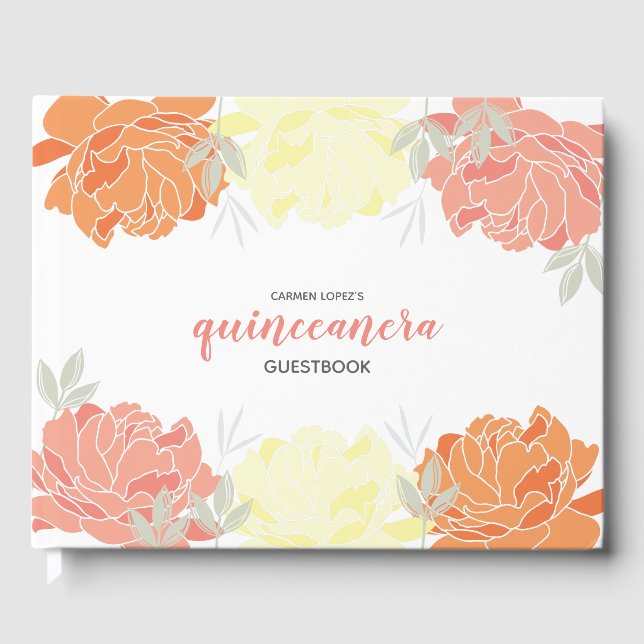 Orange Peach Yellow Peonies Quinceanera Livre d'or (Recto)