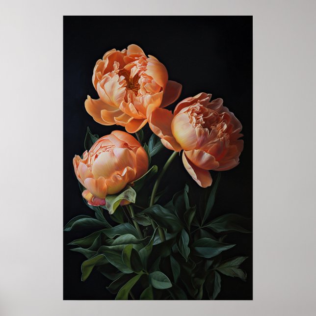 Orange Peonies Flower Art Imprimer Poster (Devant)