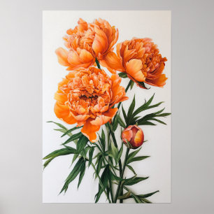 Orange Peonies Flower Art Imprimer Poster