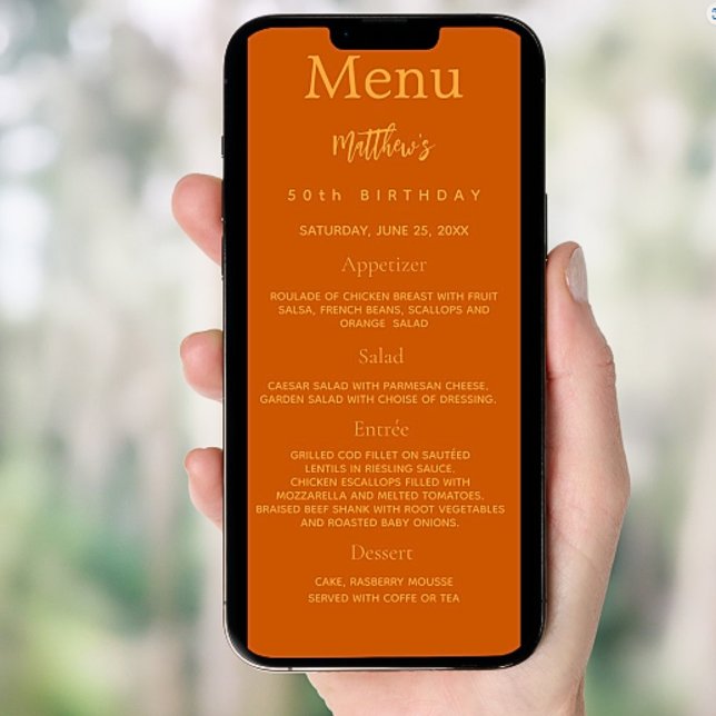 Orange photo fun faits carte menu d'anniversaire (Créateur téléchargé)