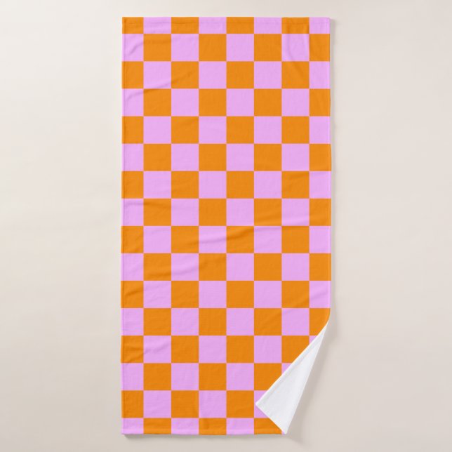 Orange + Pink Check À damiers Motif de tableau de  (Serviette de bain)