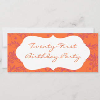 Orange Pink Damask Invitations à la fête d'anniver