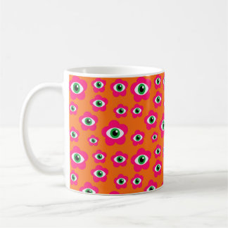 Orange&Pink Eye Flower Motif Retro Mug
