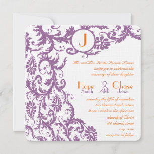 Orange Plum Damask Faire-part de mariage