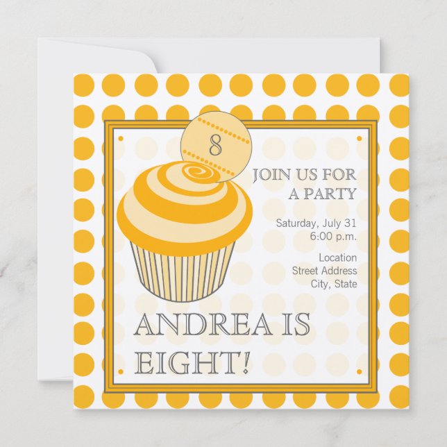 Orange Polka Dot Cupcake Invitation à la fête d'an (Devant)