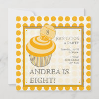 Orange Polka Dot Cupcake Invitation à la fête d'an