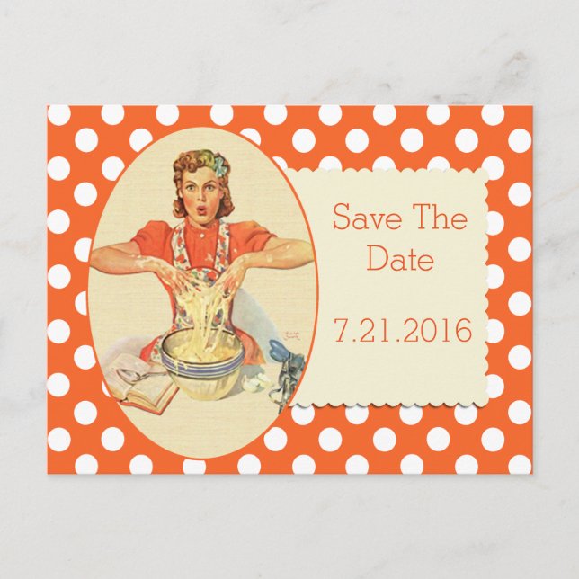 Orange Polka Dot Retro Enregistrer La Date Carte P (Devant)