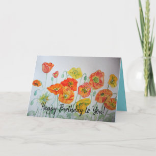 Orange Poppies Aquarelle Bonne carte d'anniversair