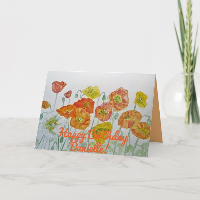 Orange Poppies Aquarelle Bonne carte d'anniversair (Devant)