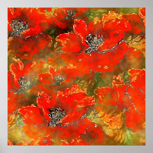 Orange Poppies Watercolor Pattern Poster (Devant)