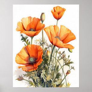 Orange Poppy Flowers Art Print Poster