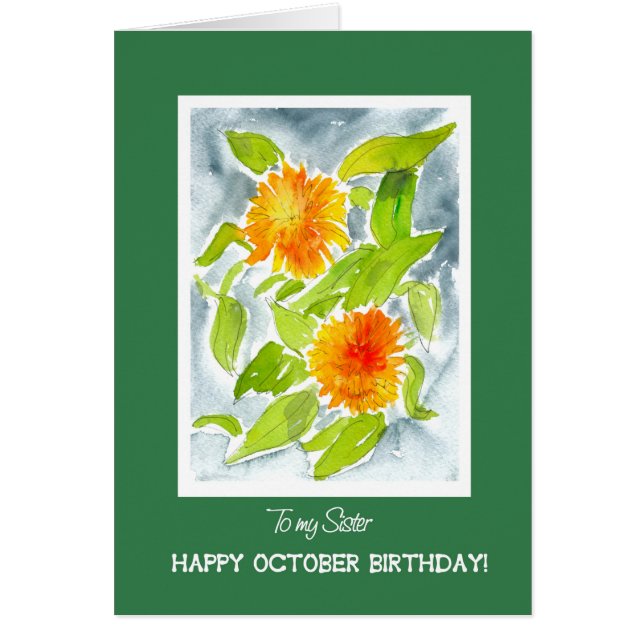 Orange Pot Marigolds Soeur Octobre Anniversaire (Devant)