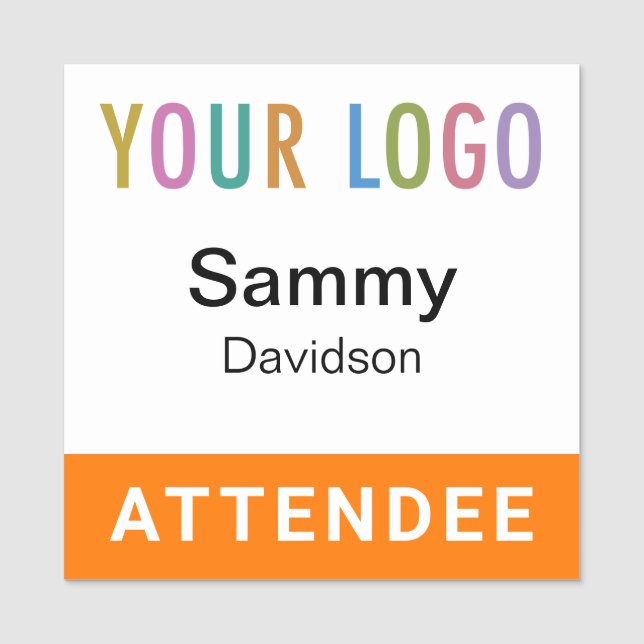 Orange Présence Badge 2x2 avec logo pour événement (Devant)