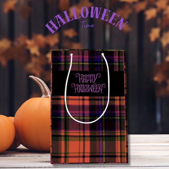 Orange Purple Happy Halloween Plaid Cadeau Sac (Orange Purple Happy Halloween Plaid Gift Bag)