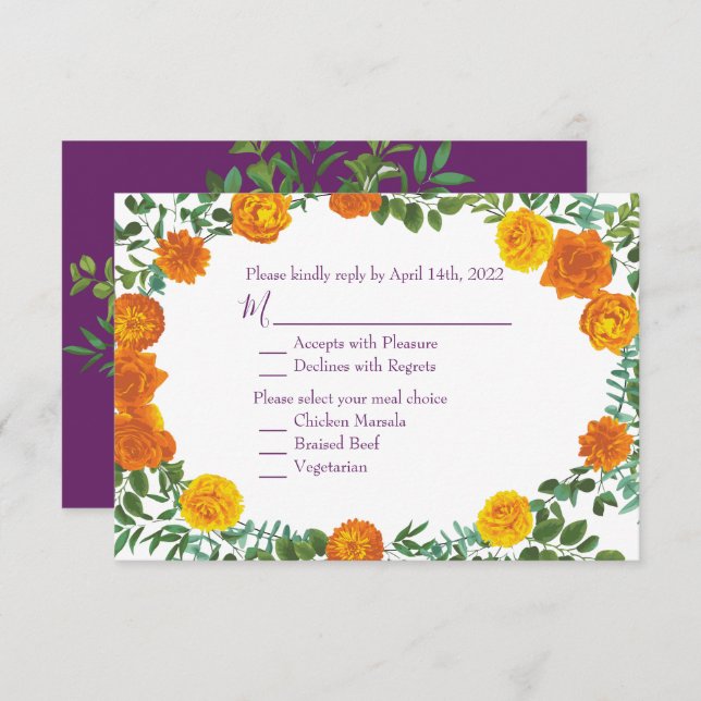 Orange & Purple Plum Peony Rose Invitation Réponse (Devant / Derrière)