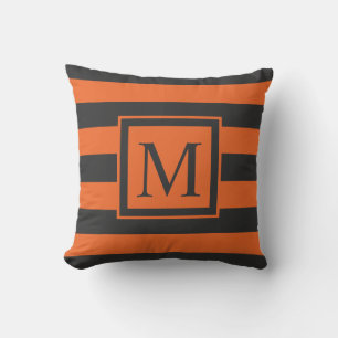Orange rayures Halloween Monogramme   Coussin déco