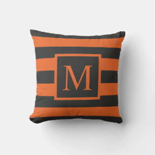 Orange rayures Halloween Monogramme   Coussin déco