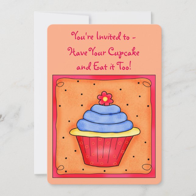 Orange Red Whimsy Art Cupcake Party Invitation (Devant)