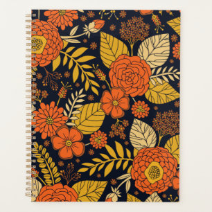 Orange rétro, Jaune & Marine Floral 