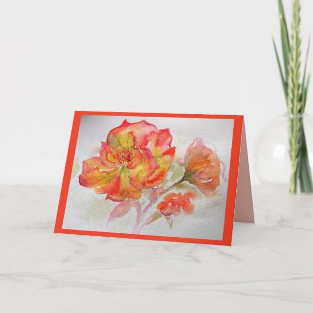 Orange Rose Aquarelle Rose fleurs florales Carte (Devant)