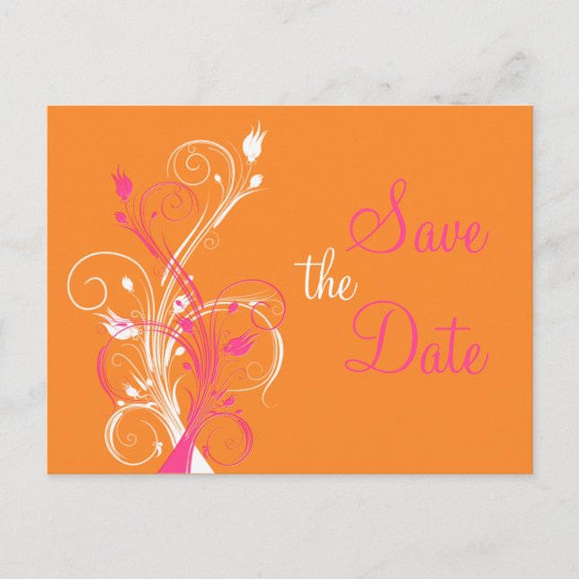 Orange rose blanc floral Enregistrer la date Carte (Devant)