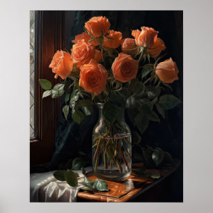 Orange Rose Fleurs Art Imprimer Poster