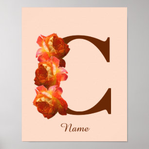 Orange Rose Monogramme Initial C Votre Nom Poster