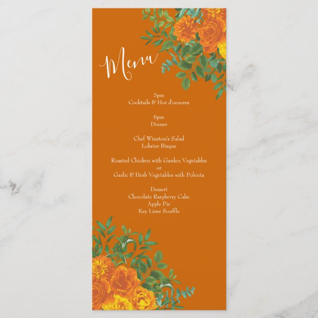 Orange & Rouille Fall Peony & Mariage Rose Menu (Devant)