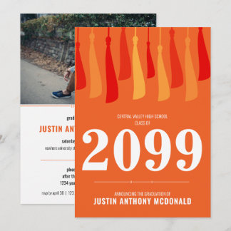 Orange Row of Tassels Photo Graduation Invitation
