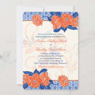 Orange Royal Blue Floral Faire-part de mariage