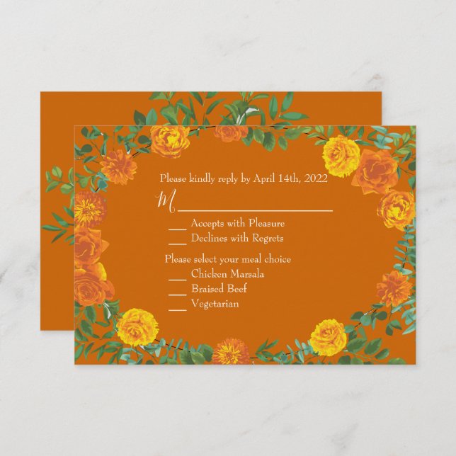 Orange & Rust Fall Peony Rose Invitation Réponse (Devant / Derrière)