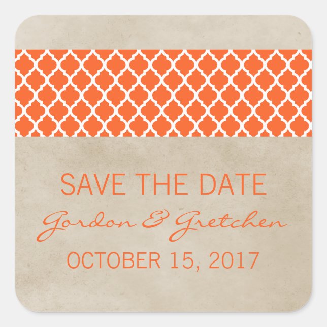 Orange Rustic Quatrefoil Enregistrer les stickers  (Devant)