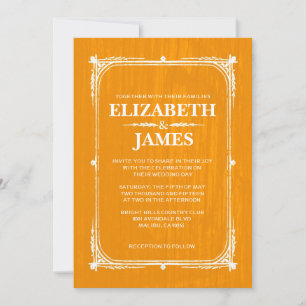 Orange Rustique Grange Wood Wedding Invitations