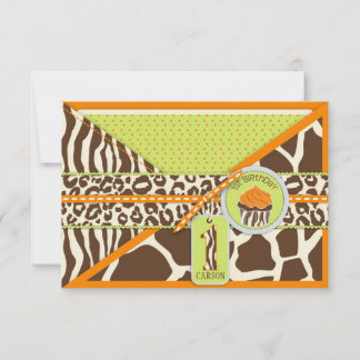 Orange Safari & Cupcake Premier anniversaire RSVP