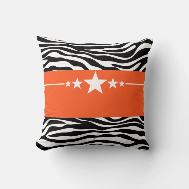 Orange Sassy Star Zebra Coussin (Recto)