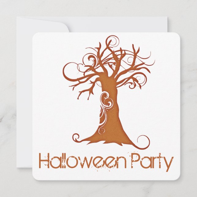 Orange Scary Halloween Tree Party Invitation 1 (Devant)