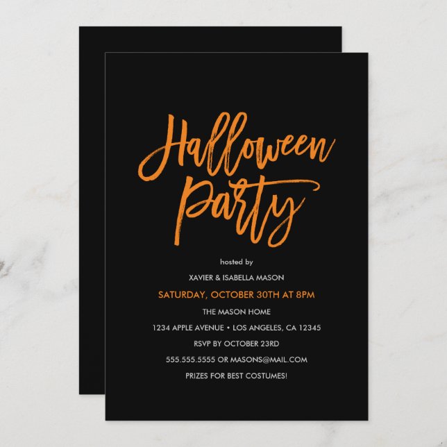Orange Script Halloween Party Invitation (Devant / Derrière)
