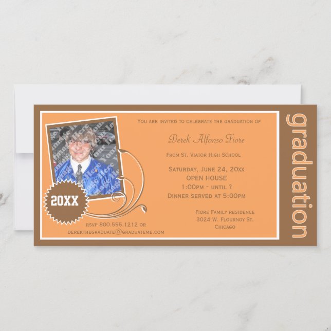 Orange Scroll Graduation Photo Invitation (Devant)