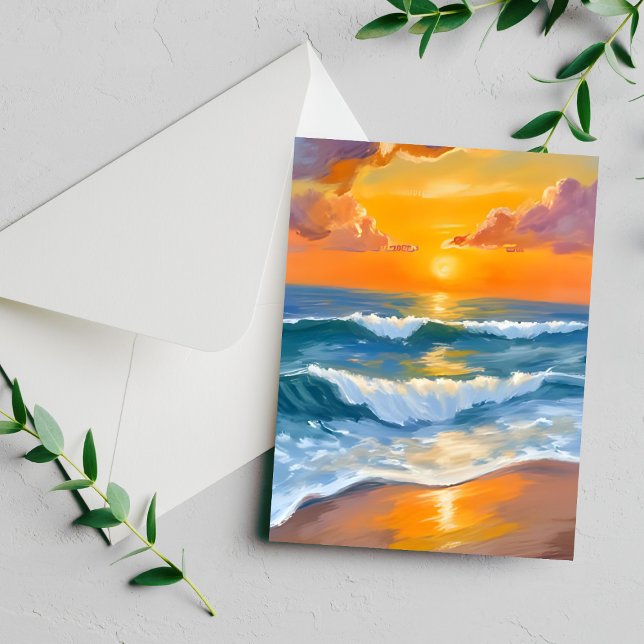 Orange Sea Sunset Watercolor Ocean Painted Card (Créateur téléchargé)