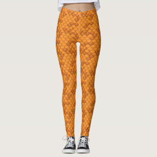 Orange Seashell Mermaid Scale Leggings Style Ariel
