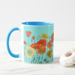 Orange Shabby Fleurs de pavot maman Fille Mug Aqua