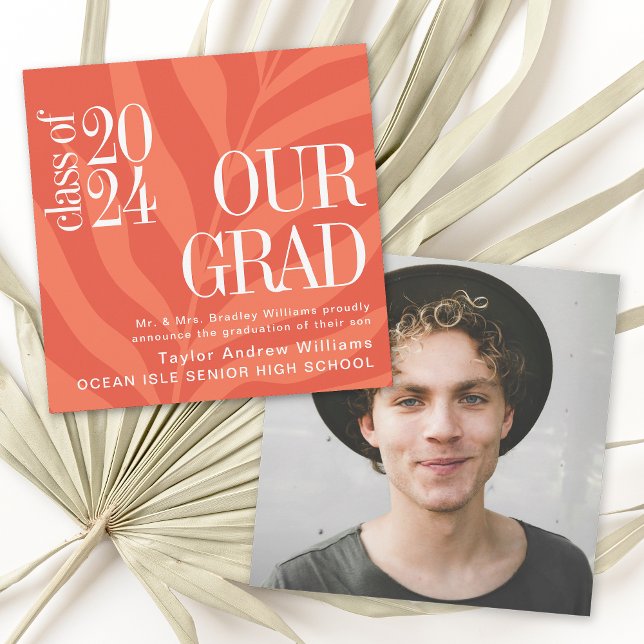 Orange Simple Tropical Graduation Faire-part (Available as both printed and paperless digital download!)