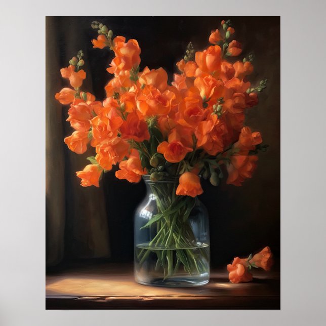 Orange Snapdragon Fleurs Art Imprimer Poster (Devant)